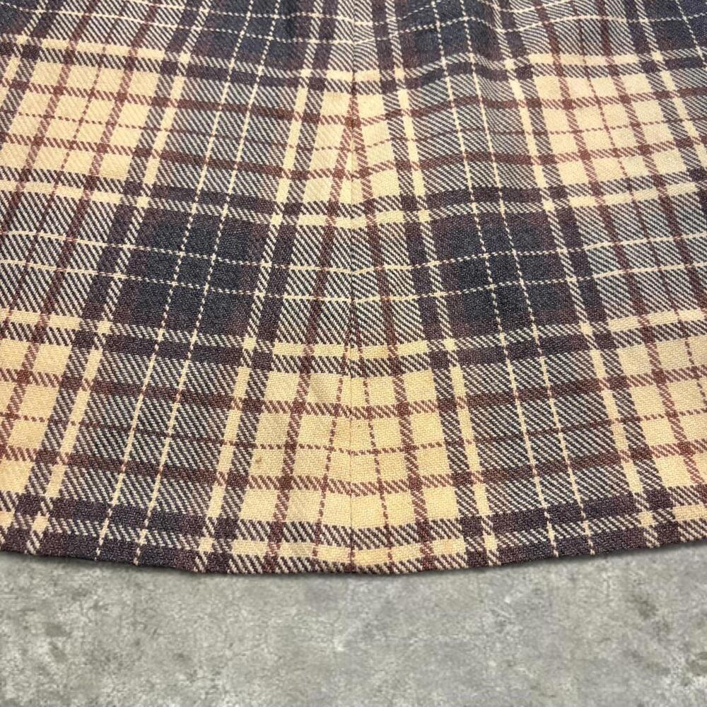 vtg 80s plaid cottage indie high waisted skirt small brown grey cream - Picture 9 of 11